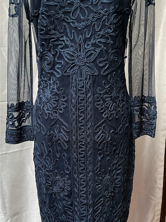 JS Collections Dresses & Skirts - JS Collections Navy Floral Beaded Long-Sleeve Dress